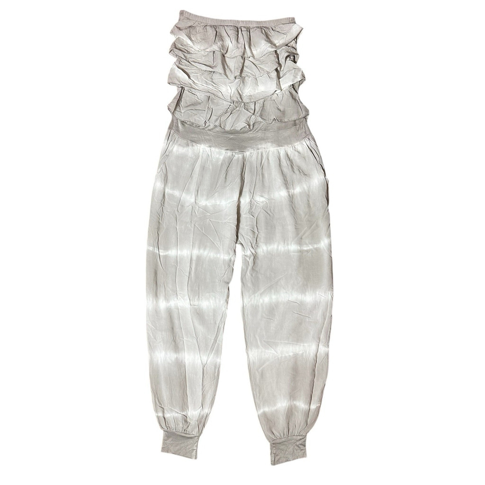 Gigi Moda Strapless Elba Jumpsuit Tie Dye Gray White O/S Pockets Italy
